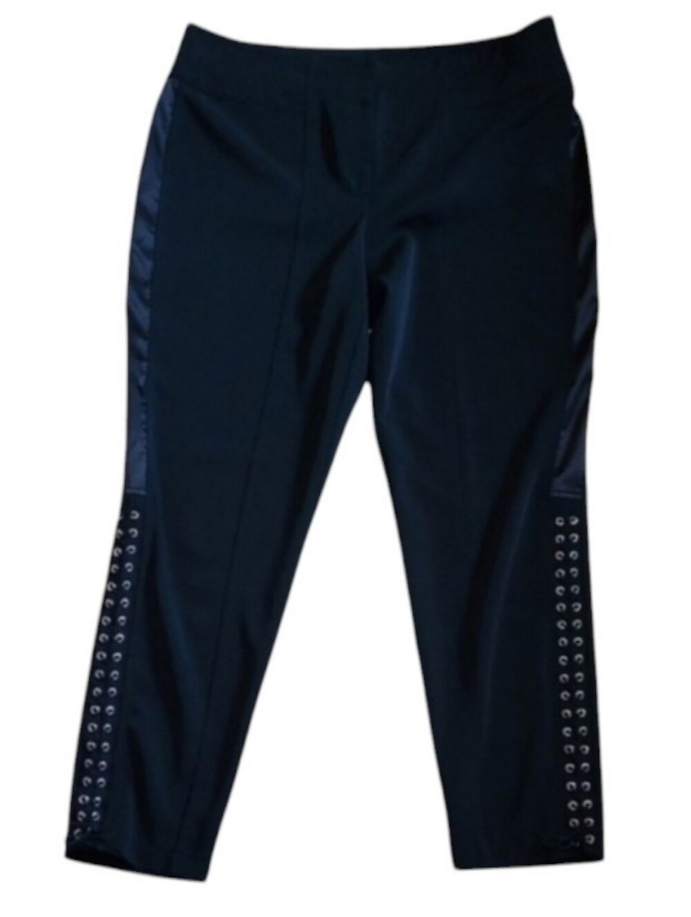 Joseph Ribkoff Black Trousers Corset Ties On Each Leg Tuxedo Stripes